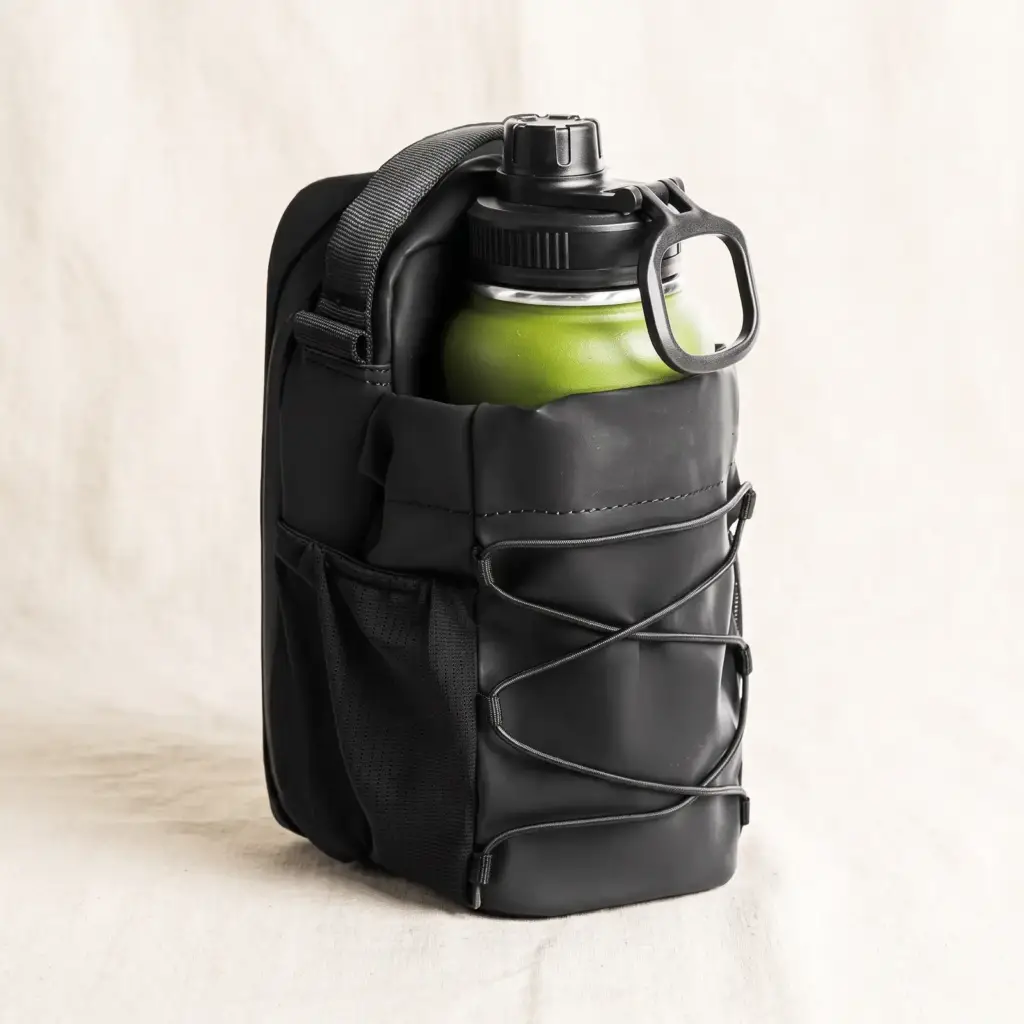 Black MAGLOCK magnetic gym bag with a water bottle in the front sleeve